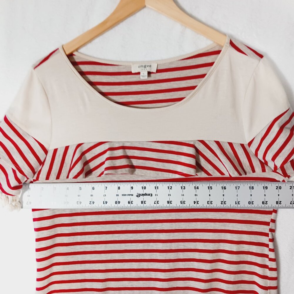 Umgee, Dress, Size Large, Red and Tan Stripes, with Ruffle and Tassel Accents - Picture 9 of 15